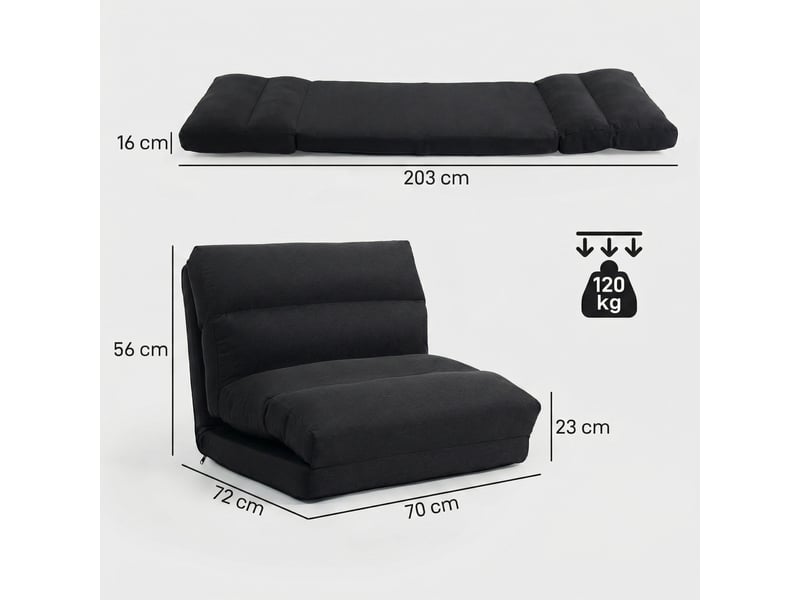  Fauteuil de sol canapé paresseux fauteuil convertible en lit inclinable 70 x 72 x 56 cm noir  - Conforama E
