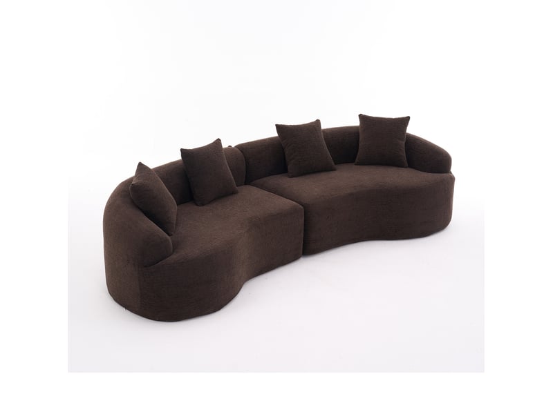  Canapé modulable incurvé 4 places 275x115x63 cm marron foncé en chenille, sans montage requis pour salon  - Conforama A
