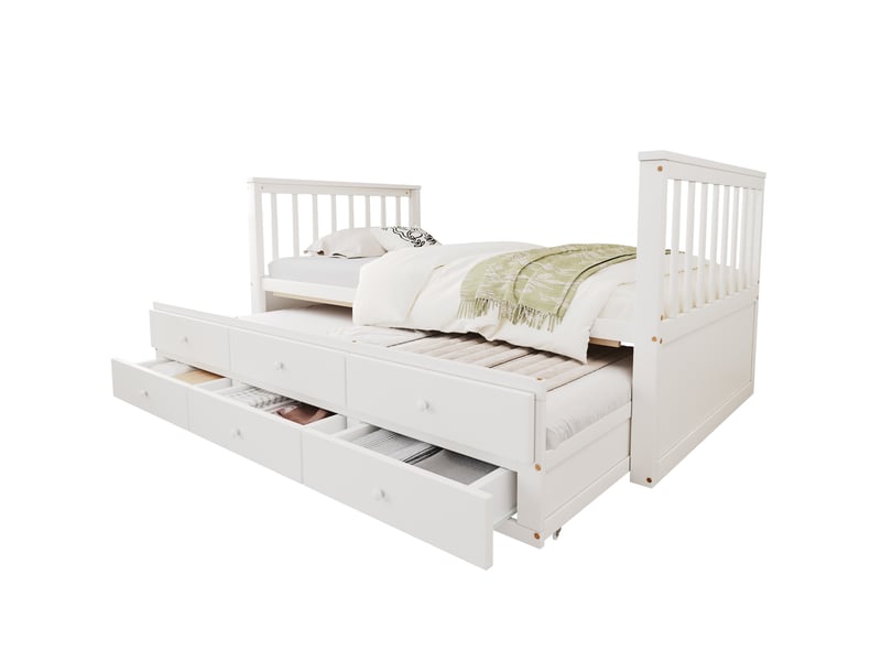  Lit gigogne enfant 90x200 cm blanc avec 3 tiroirs et couchage 90x190 cm  - Conforama A