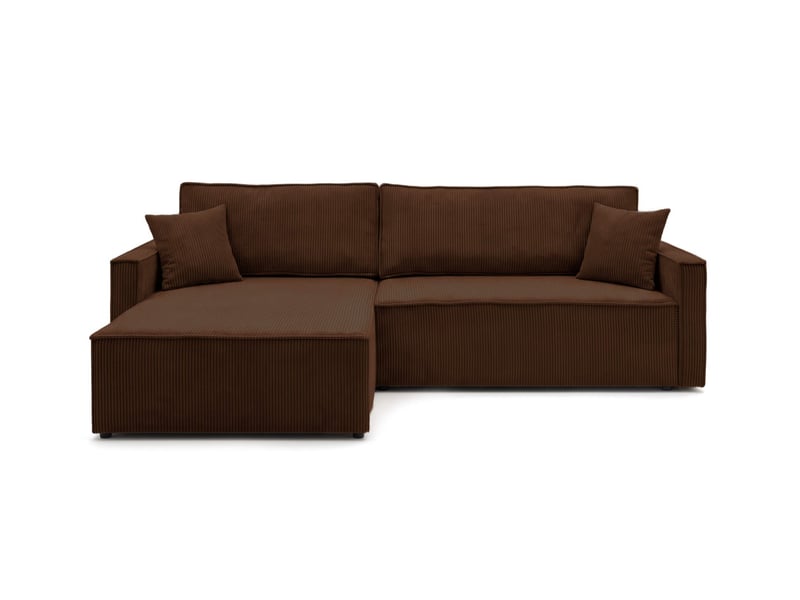 Farah - canapé d'angle max réversible et convertible 5 places accoudoirs slim en velours côtelé - Conforama E