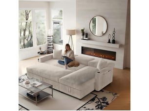 Canapé-lit en l spacieux convertible à plusieurs niveaux espace rangement modulable convient salon appartement chaise longue