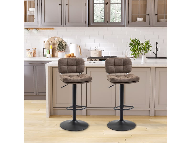  Lot de 2 tabourets de bar vintage capitonné - pivotant, réglable - repose-pied - revêtement synthétique marron  - Conforama C