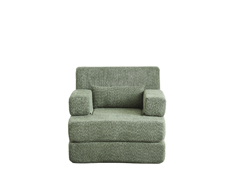  Fauteuil-lit modulable 2-en-1 1 place – vert – chenille, dossier haut et couchage d'appoint pliable  - Conforama A