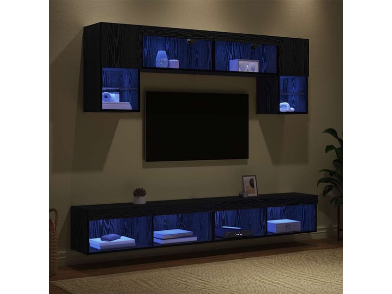  Unités murales tv avec led 6 pc chêne noir bois d'ingénierie shl99656  - Conforama E