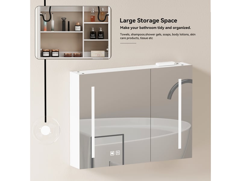  Meuble de salle de bain avec miroir led de 80 cm, élégant meuble de rangement pour salle de bain, salon et chambre.  - Conforama C