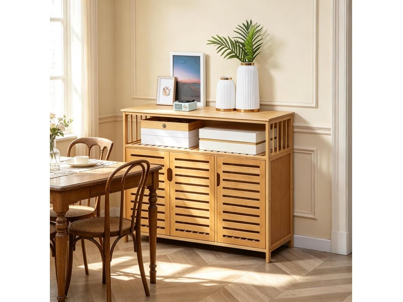 Buffet de rangement modenvie en bambou naturel 100 x 35 x 82 cm portes magnétiques - Conforama E