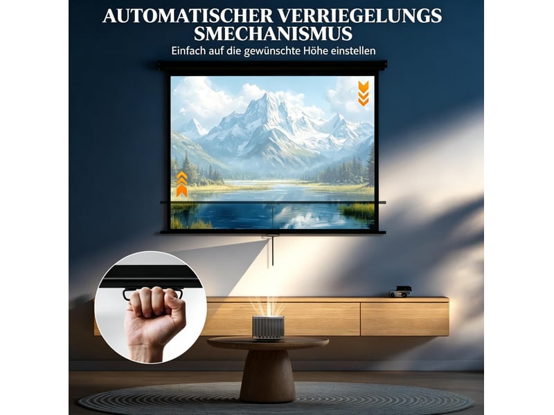Écran de projection manuel 165 x 124 cm – noir – format 4:3, fixation murale et plafond, verrouillage réglable - Conforama E