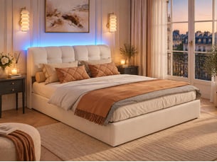 Lit coffre 160x200 - lit 2 places - avec lumière led - beige (matelas non inclus)