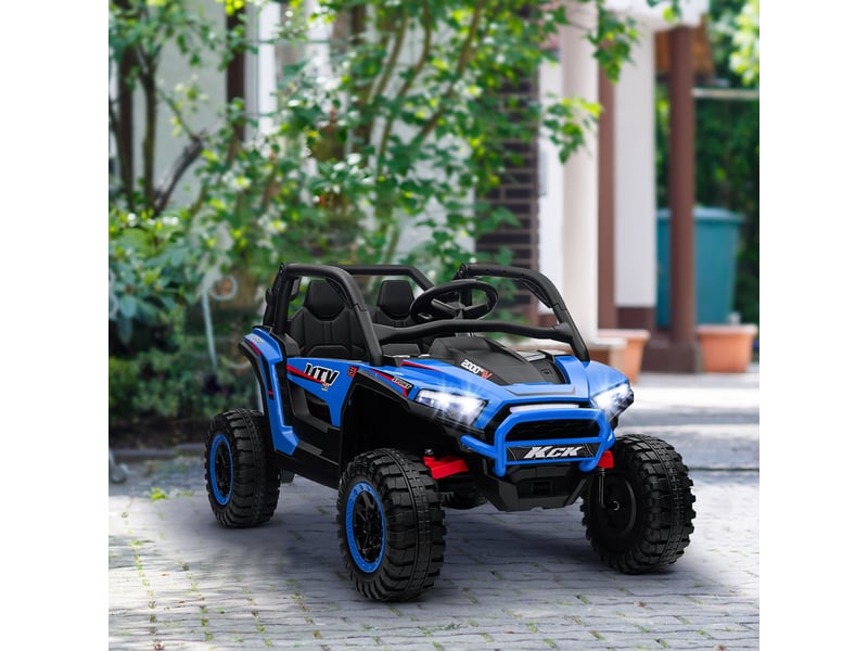  Voiture électrique pour enfants de 3 à 8 ans, 24 v, avec conduite manuelle et télécommande, vitesse 5-7 kmh, bleue  - Conforama D