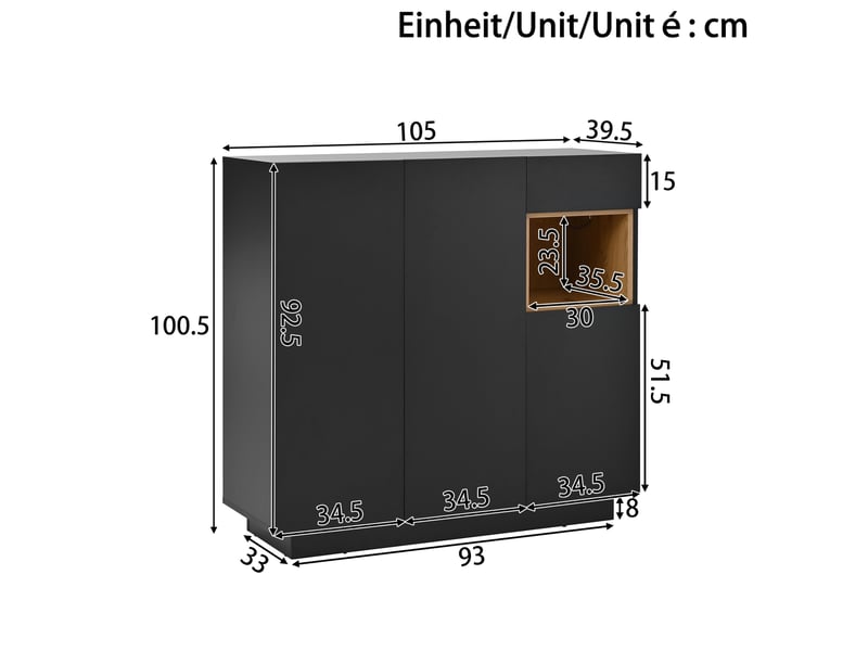  Meuble à chaussures 105x39,5x100,5 cm avec led 16 couleurs, rangements modulables, bois et noir  - Conforama C