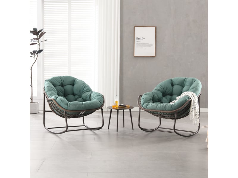  Fauteuil à bascule extérieur,106x90x78 cm,acier et rotin synthétique,vert clair  - Conforama B