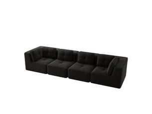 Canapé modulable, canapé 4 places – sans montage, en velours côtelé, base antidérapante, noir, assise profonde