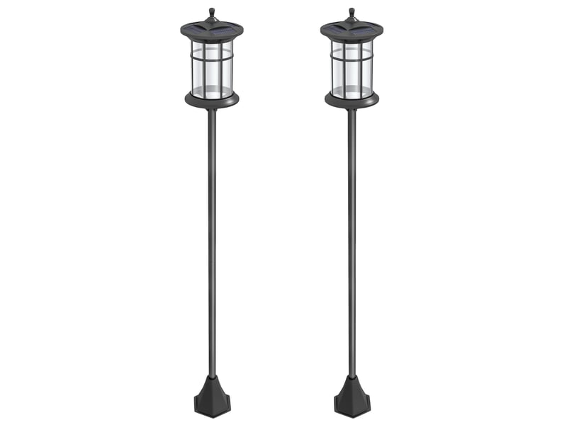  Lot de 2 lampadaires solaires avec autonomie de 6 heures et ancrage au sol, acier inoxydable et abs, 23,5 x 23,5 x 184 cm, noir  - Conforama B
