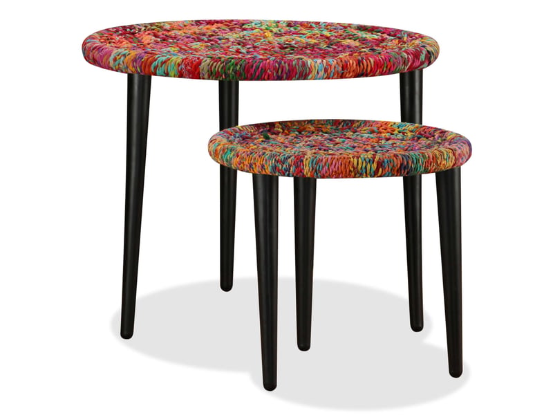  Table basse 2 pcs | table d'appoint détails tissés chindi multicolore  - Conforama E