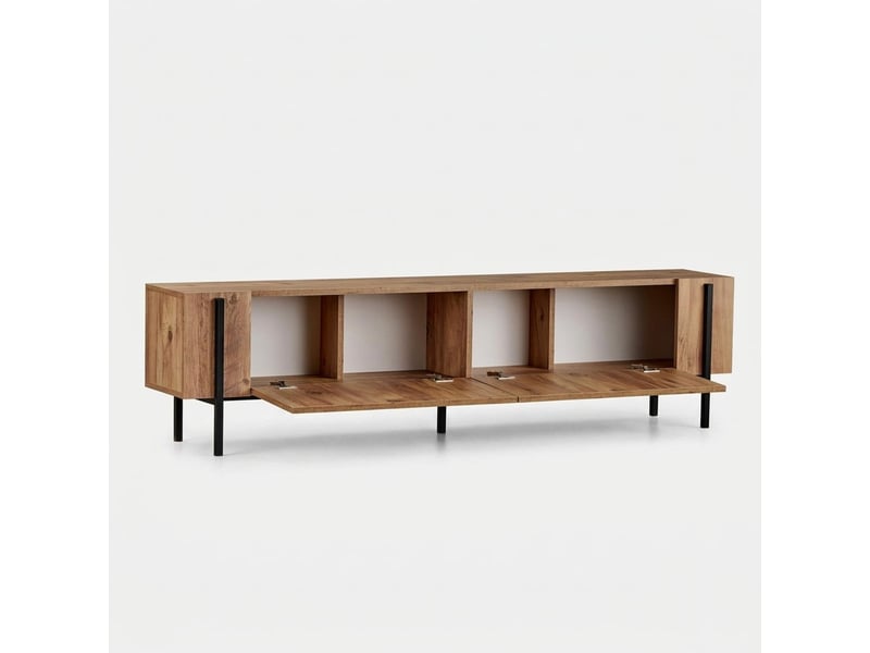  Téléviseur mobile sur pied design nexus avec portes et pieds noirs - bois neutre  - Conforama C