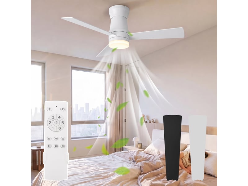 Ventilateur de plafond avec led - 52 pouces - 3 pales en contreplaqué, silencieux - style moderne - blanc - Conforama C