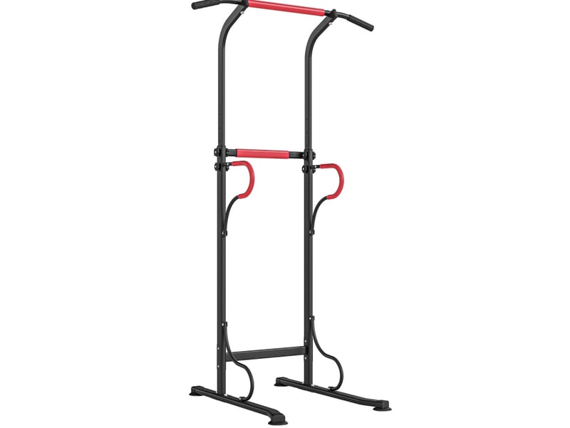  Tour de traction et station de dips 98x84x171-219 cm réglable en hauteur métal noir et rouge  - Conforama A