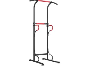 Tour de traction et station de dips 98x84x171-219 cm réglable en hauteur métal noir et rouge