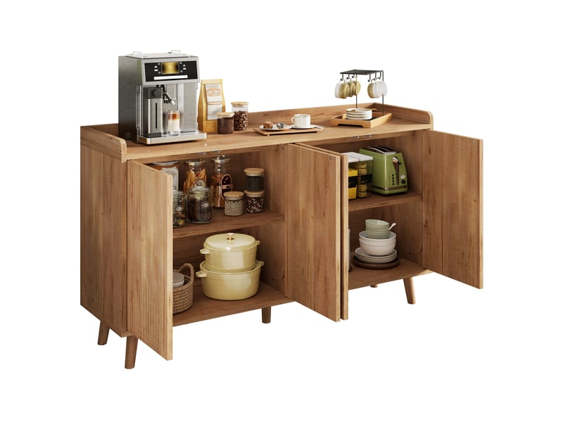  Buffet bas 4 portes 140x40x84 cm, rangement, étagères réglables, design minimaliste, anti-basculement  mdf, naturel  - Conforama A