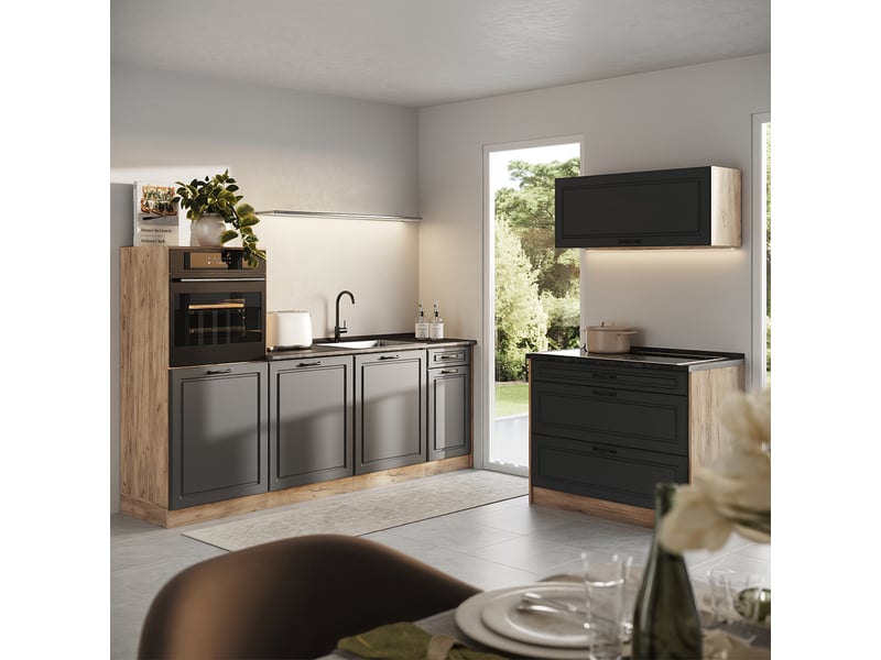 Vicco cuisine, anthracite campagnechêne doré, 220cm plan de travail marbre - Conforama C