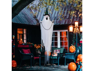 Décoration halloween suspendue fantôme avec mouvements, sons hurlants et yeux lumineux pour intérieur, 88×16×204 cm