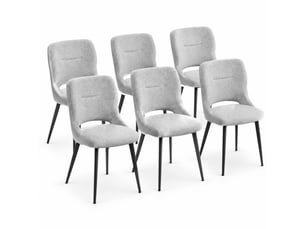 Lot de 6 chaises de salle à manger 43x40x86 cm gris chenille et métal, dossier ajouré et assise rembourrée