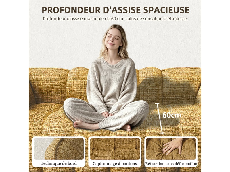  Lexzurn fauteuil fixe, pouf pour adulte,avec coussin,conception ergonomique,profondeur d'assise accrue 60 cm,adapté à de nombreux contextes,base antidérapante  - Conforama D