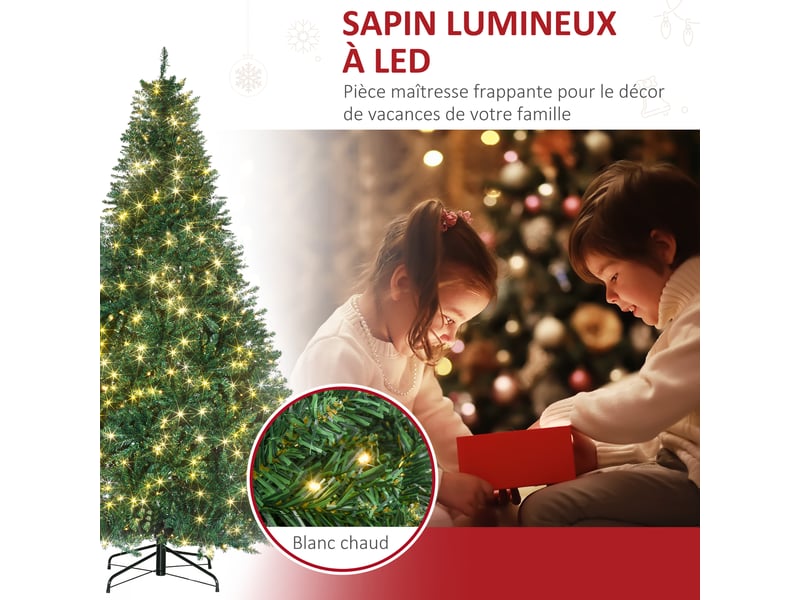  Sapin de noël artificiel lumineux 210h cm led x 700 blanc chaud + support pied 2154 branches vert  - Conforama E