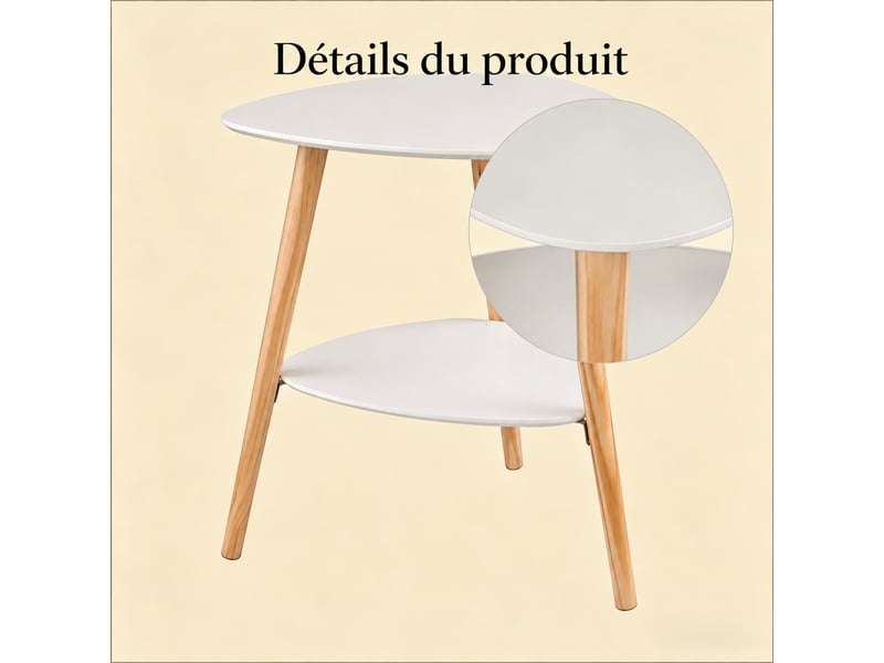  Petite table d'appoint blanche avec 2 étagères en bois massif et mdf  - Conforama R