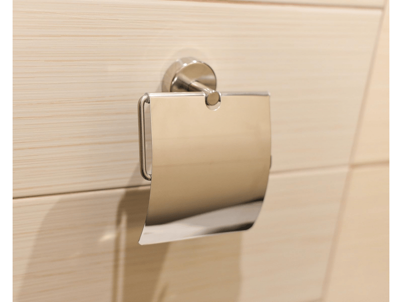  Porte-rouleau de papier toilette, fixation auto-adhésive ou par vis, acier inoxydable ,argenté (avec couvercle)  - Conforama E