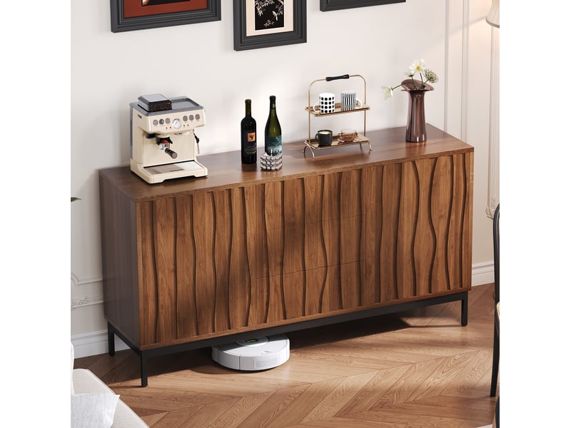 Buffet bas en mdf 150 x 40 x 80 cm, 3 tiroirs, étagères réglables, brun foncé - Conforama D