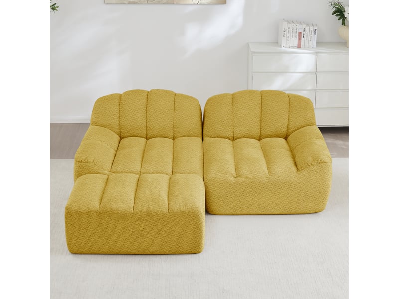  Canapé d’angle modulable 2 places forme coquille avec pouf jaune  - Conforama C