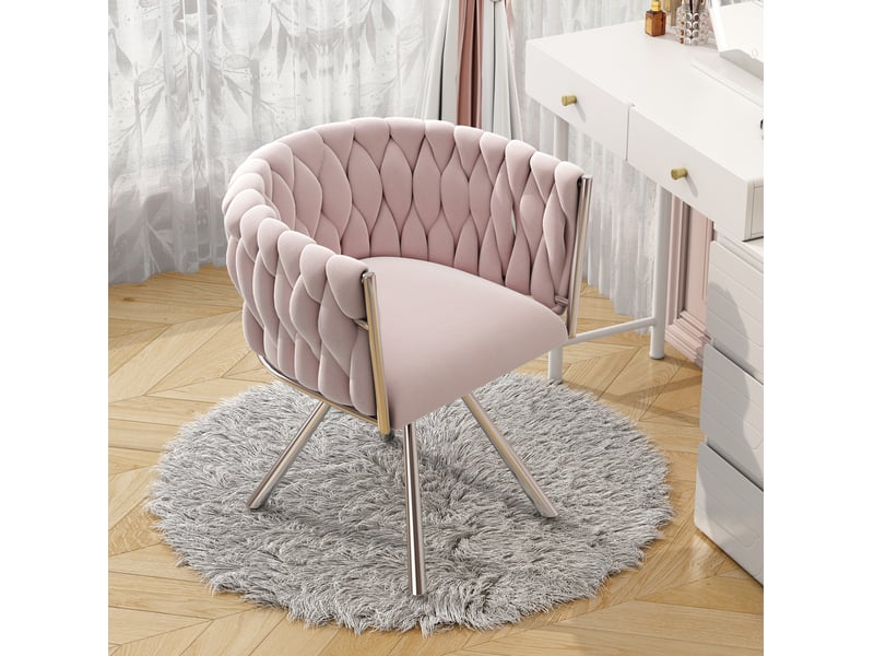  Fauteuil de coiffeuse pivotant à 360° en velours rose  - Conforama B