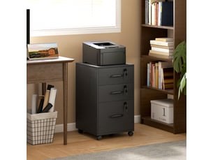 Caisson de bureau mobile avec 3 tiroirs verrouillables, caisson de rangement sur roulettes, 40 x 40 x 69,5 cm, noir