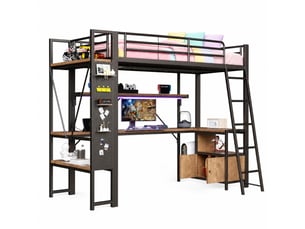 Lit mezzanine 90 x 200 cm avec bureau, rangements, led et port usb noir, sans matelas
