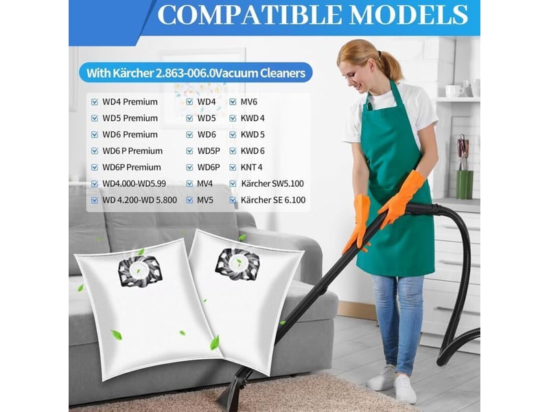 Pack de 8 sacs aspirateur pour kärcher wd4, wd5, wd6, mv4, mv5, mv6 -microfibre 5 couches, sacs non-tissés résistants - Conforama C