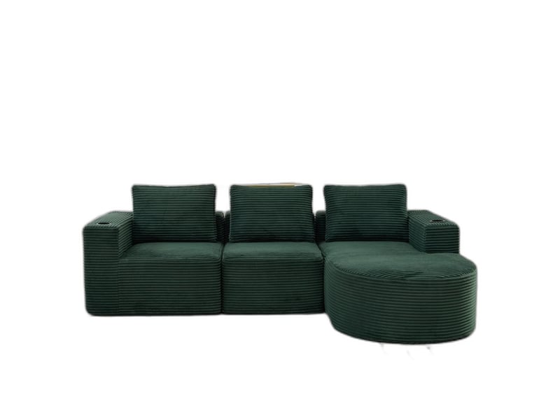  Canapé double en velours côtelé vert rétro 265 cm avec 3 coussins et porte-gobelets BES-SD-B063RG - Conforama A