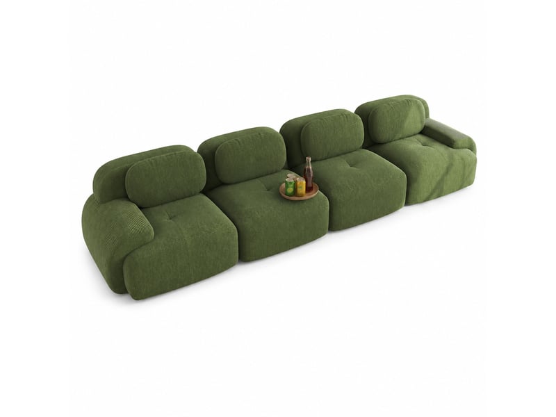 Canapé modulable 4 places en velours côtelé vert, sans cadre et sans montage, confortable pour salon ou bureau - Conforama A