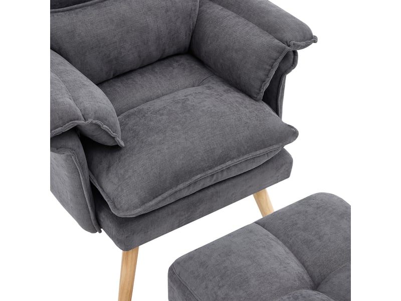 Canapé fauteuil relax 1 place en tissu aspect lin gris avec repose-pieds et dossier inclinable - Conforama R