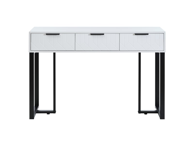  Table console moderne avec 3 tiroirs,repose-pieds réglables,poignées et cadre noirs,blanc console blanc - Conforama A