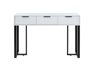Table console moderne avec 3 tiroirs,repose-pieds réglables,poignées et cadre noirs,blanc