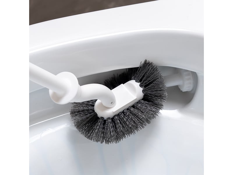  Lot de 2 brosses de toilette, long manche courbée, en plastique blanc  - Conforama C
