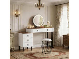 Coiffeuse 5 tiroir(s) Miroir Led avec 1 tabouret(s) inclu(s) <strong>MAISENTIEL</strong> <strong></strong> coloris bicolore