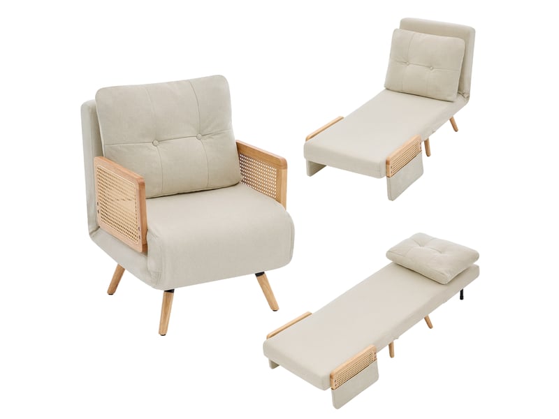  Fauteuil convertible, fauteuil relax, beige, dossier réglable, avec accoudoirs  - Conforama A