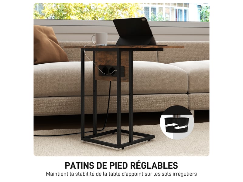  Table d'appoint bout de canapé avec station de charge, plateau pliable, brun rustique et noir, 39 x 29 x 57 cm  - Conforama R