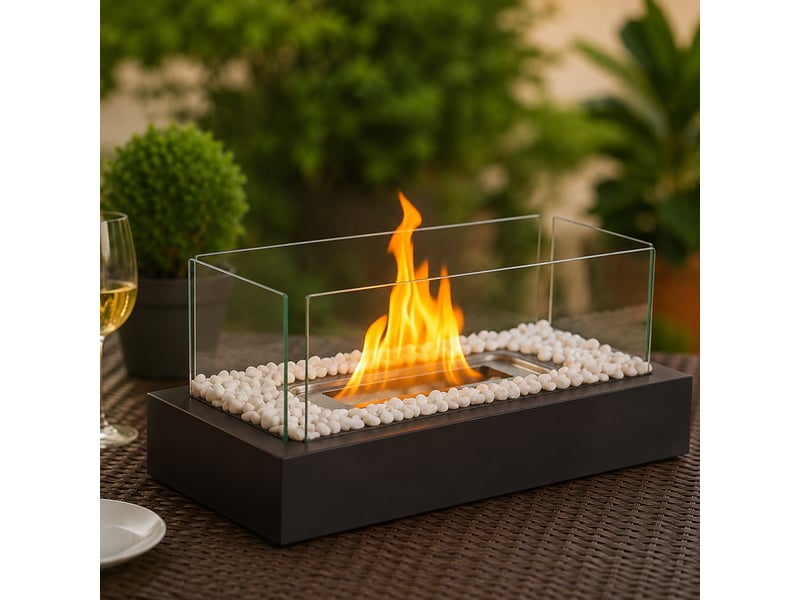  Zmh cheminée éthanol de table noir rectangle 35x18x15cm avec deux abat-jours en verre trempé  - Conforama C