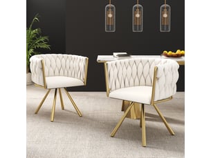 Chaise de salle à manger pivotante avec dossier ergonomique et assise rembourrée en velours beige et doré