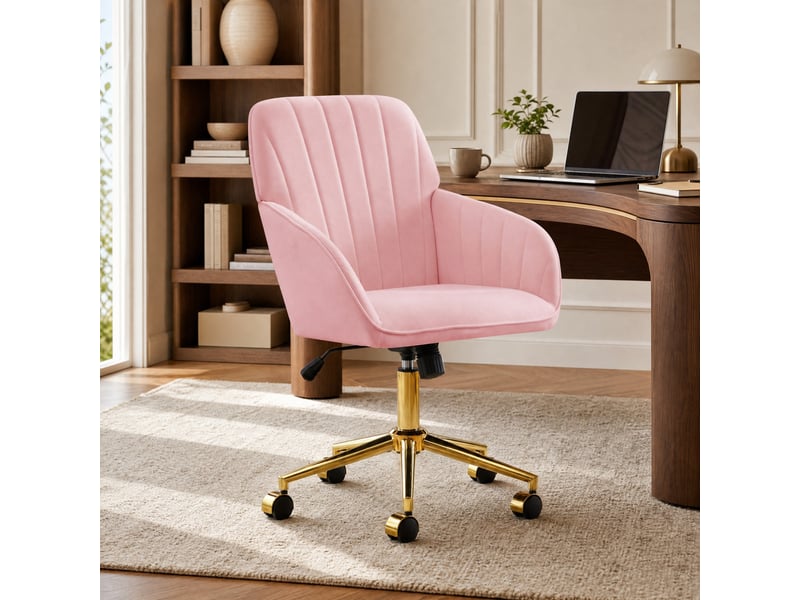  Chaise de bureau pivotante 360° à hauteur réglable - lpospi - dossier ergonomique, velours - rose  - Conforama C