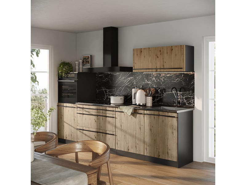Vicco cuisine, chêne artisananthracite, 280cm sans plan de travail - Conforama C