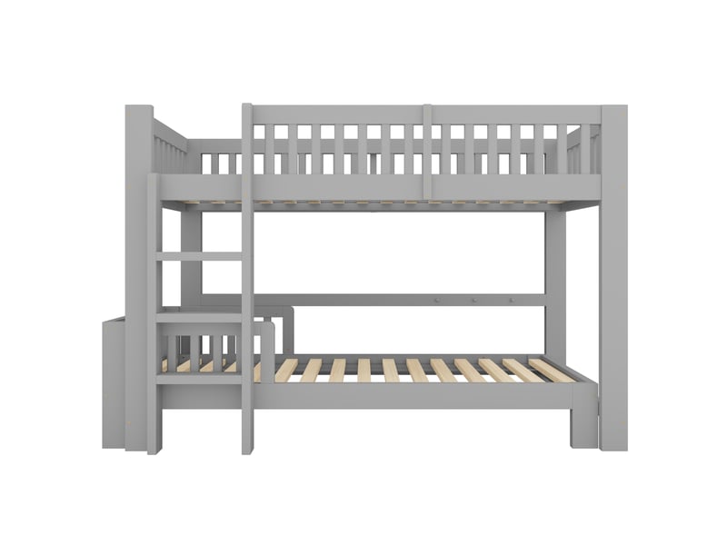  Ensemble de lit enfant modulable en bois massif 90x200 cm, lit superposé + lit simple combinables à volonté, différentes options de montage, protection anti-chute, bords arrondis, chambre d'enfants jumeaux, gris  - Conforama E